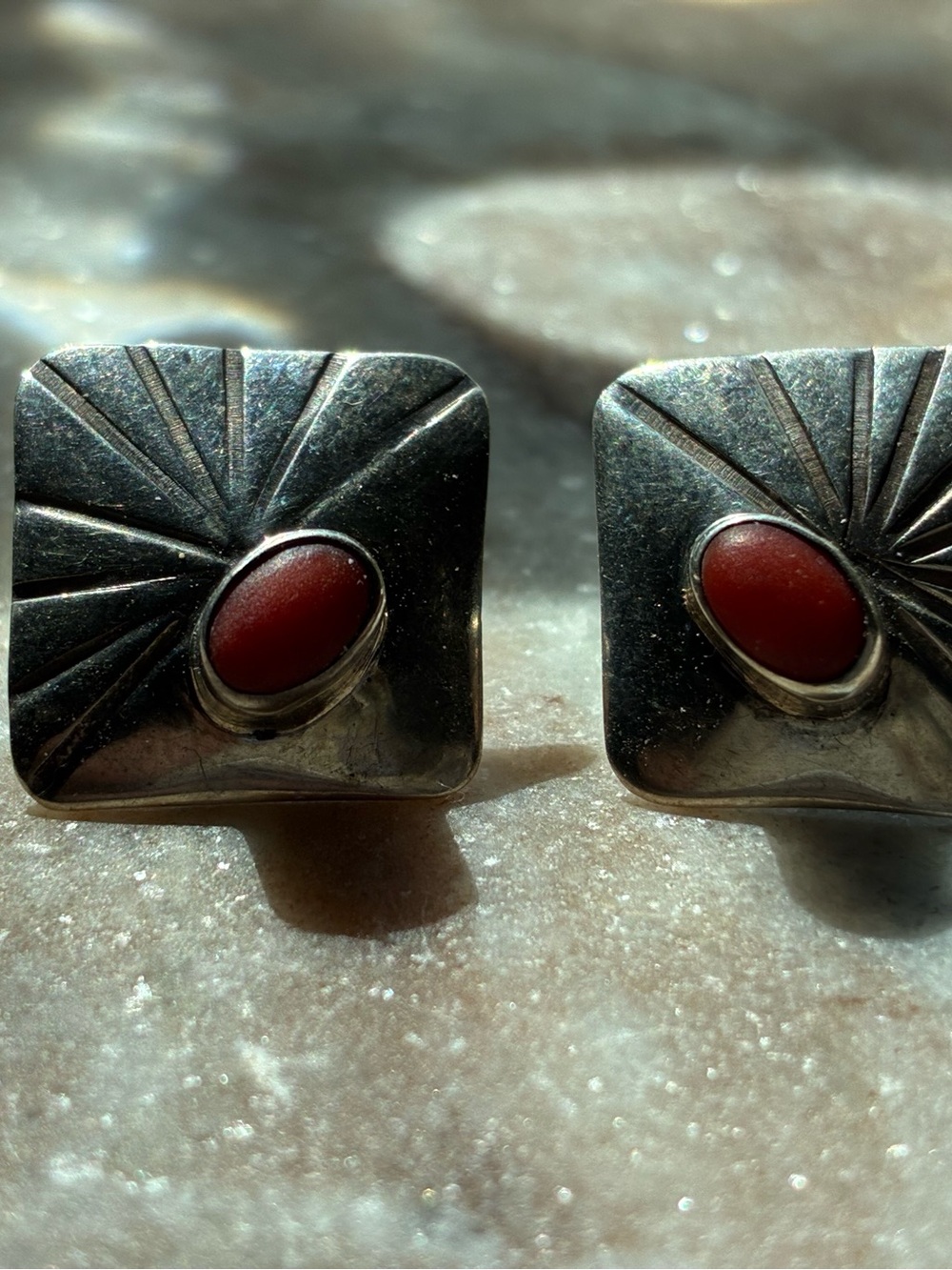 Sterling Silver with Coral post earrings by Carolyn Pollack